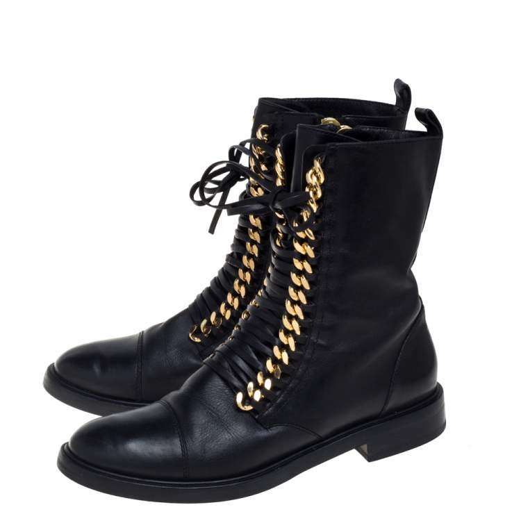 Pre Owned Casadei Black Leather 'City Rock' Ankle Boots Size 41