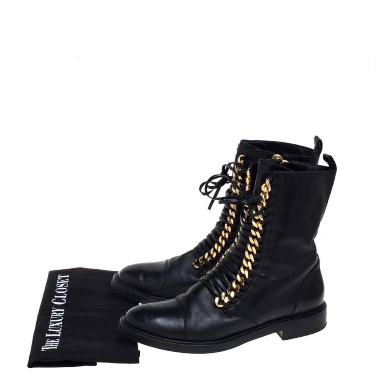 Pre Owned Casadei Black Leather 'City Rock' Ankle Boots Size 41