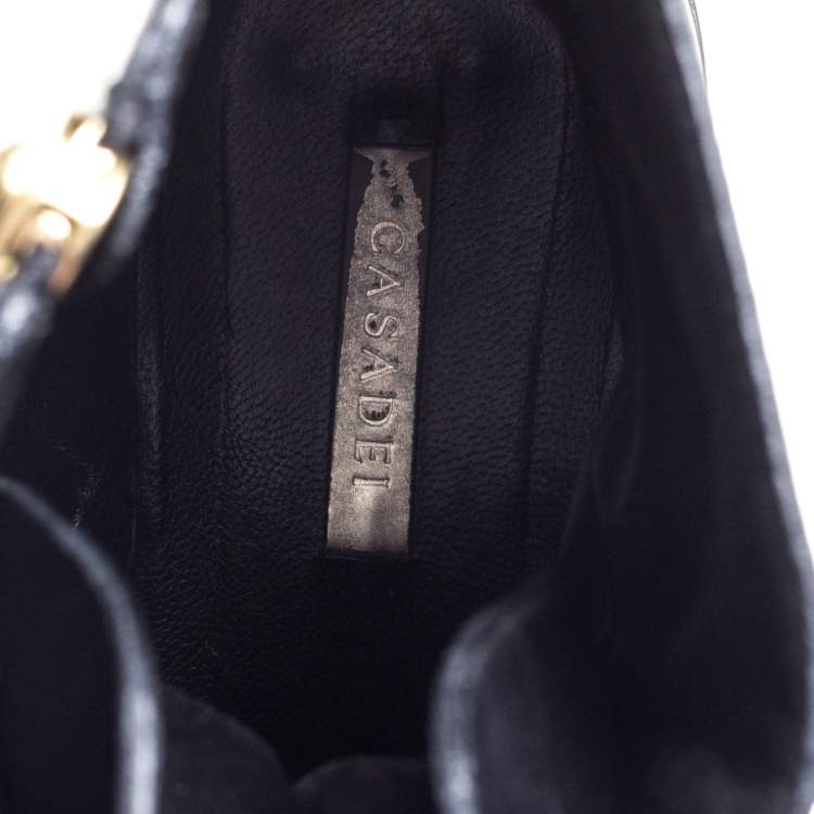 Pre Owned Casadei Black Leather 'City Rock' Ankle Boots Size 41