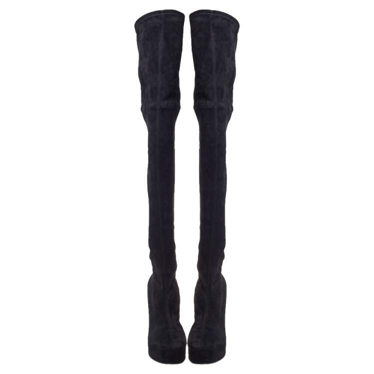 Pre Owned Casadei Black Suede Platform Thigh High Boots Size 39.5