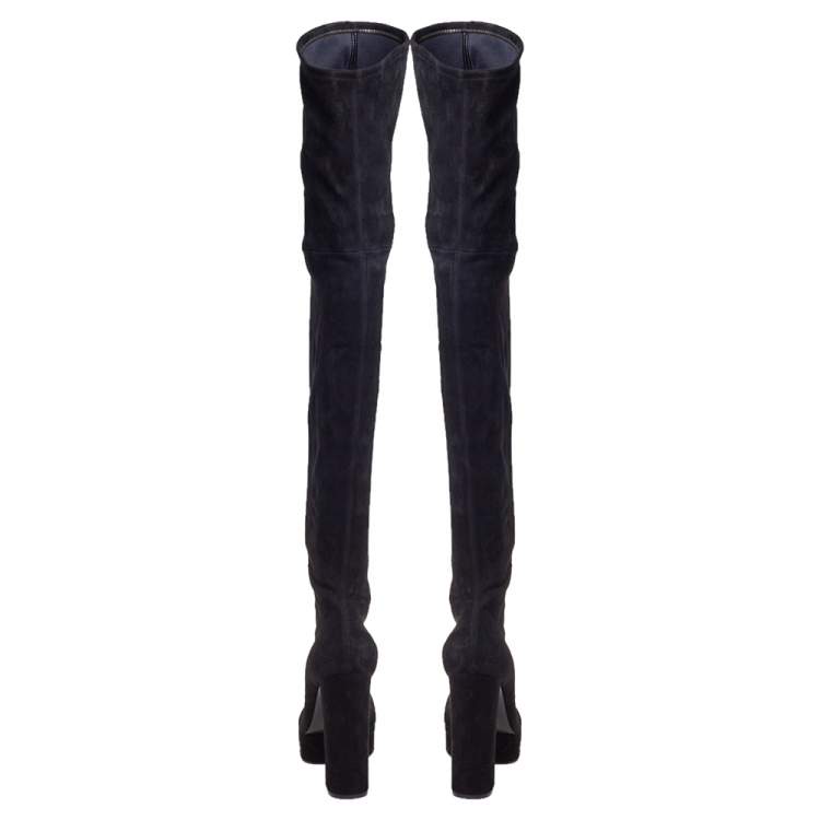 Pre Owned Casadei Black Suede Platform Thigh High Boots Size 39.5
