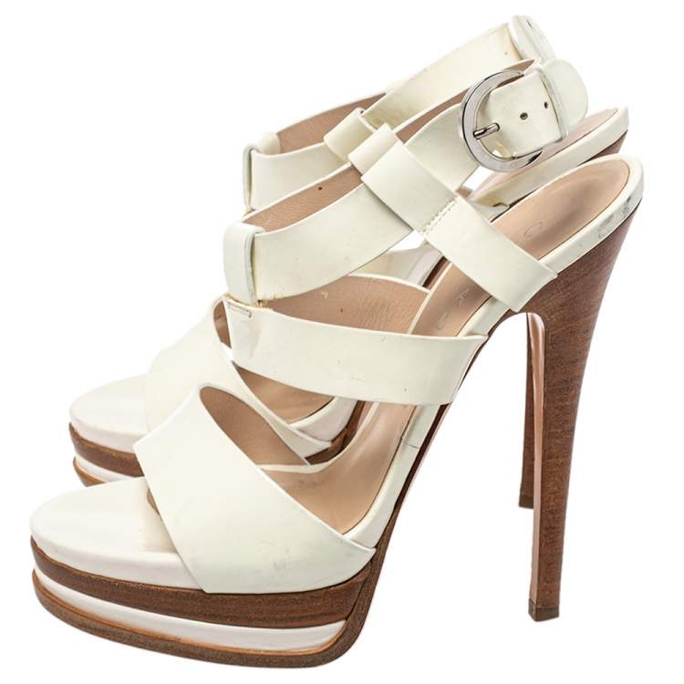 Pre Owned Casadei White Patent Leather Strappy Platform Sandals Size 36