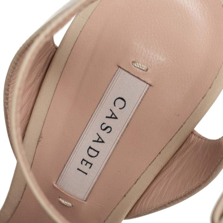 مملوكة مسبقًا Casadei Cream Leather Flora Aiko Platform Ankle Strap Sandals Size 39