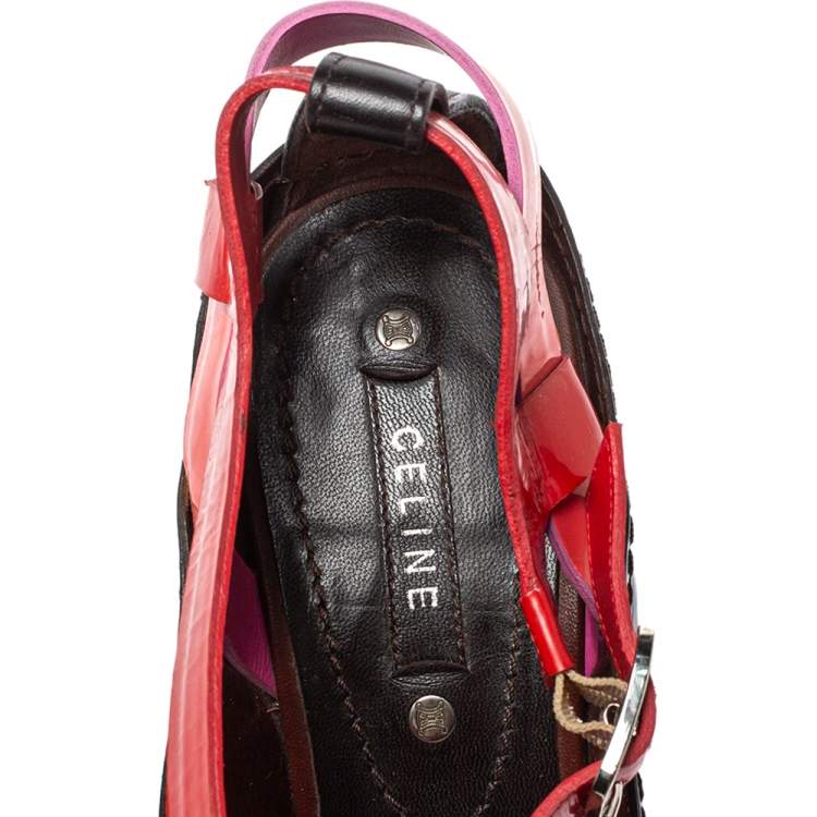 Pre Owned Casadei Multicolor Patent Leather Strappy Ankle Strap Sandals Size 40