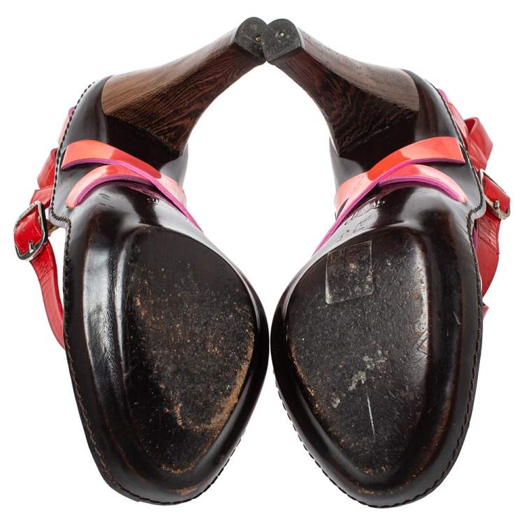 Pre Owned Casadei Multicolor Patent Leather Strappy Ankle Strap Sandals Size 40