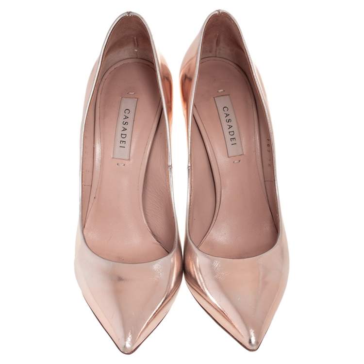 Pre Owned Casadei Rose Gold Leather Blade Pointed Toe Pumps  Size 36