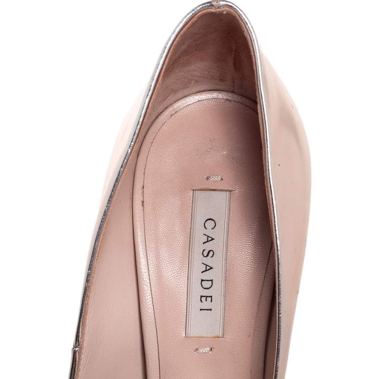 Pre Owned Casadei Rose Gold Leather Blade Pointed Toe Pumps  Size 36