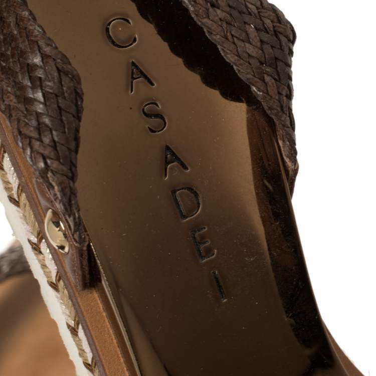 Pre Owned Casadei Brown Leather Ankle Strap Flat Sandals Size 35