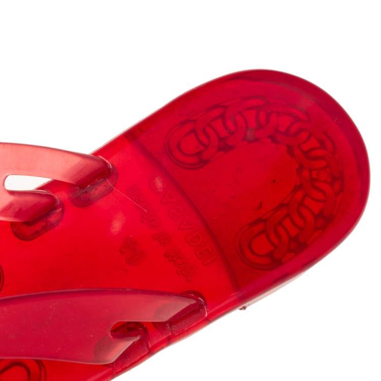 Pre Owned Casadei Red Jelly Crystal Embellished Thong Flat Sandals Size 40