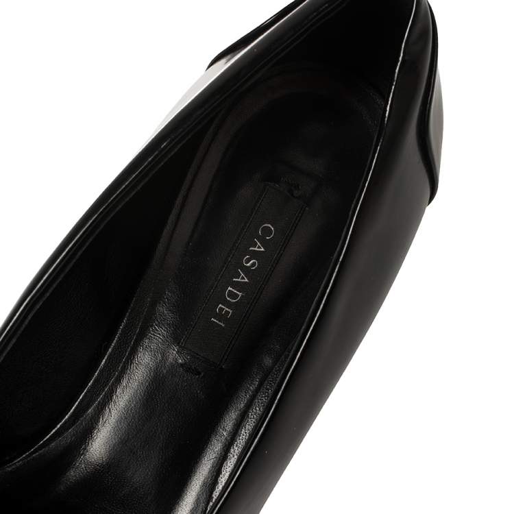 Pre Owned Casadei Black Patent Leather Chain Embellished Fringe Pumps Size 39