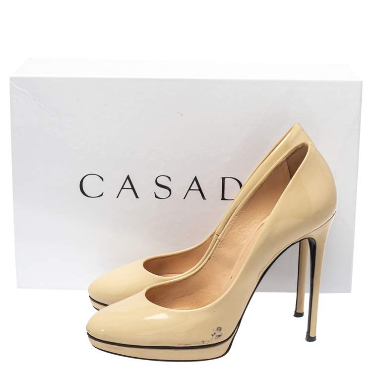 Pre Owned Casadei Beige Patent Leather Pumps Size 38