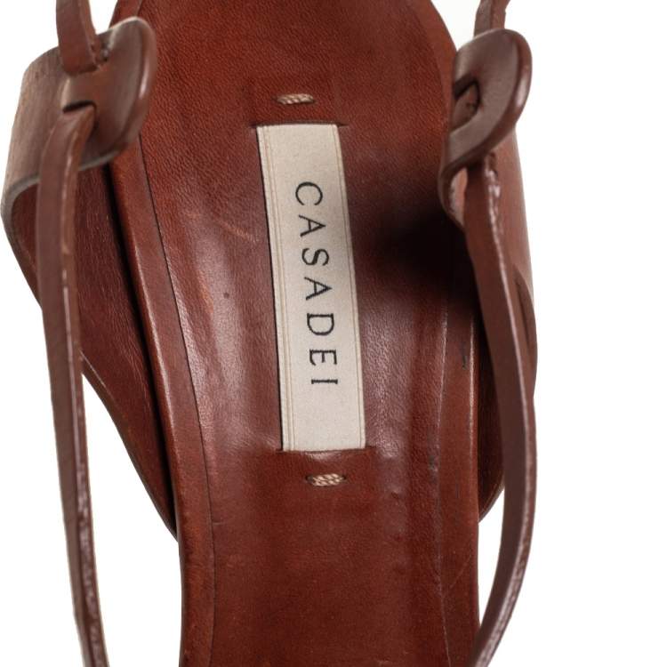 Pre Owned Casadei Brown Leather Platform Sandals Size 38