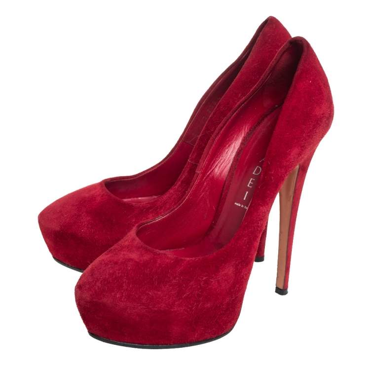 Pre Owned Casadei Red Suede Platform Pumps Size 37