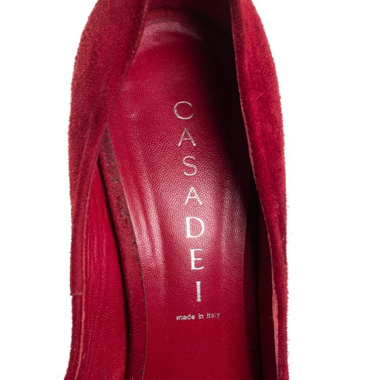 Pre Owned Casadei Red Suede Platform Pumps Size 37