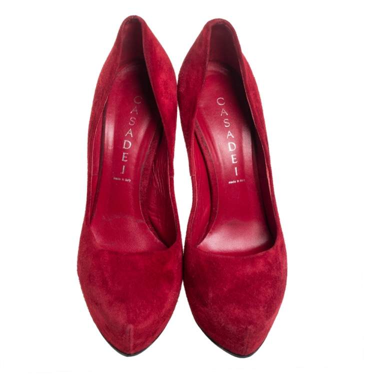 Pre Owned Casadei Red Suede Platform Pumps Size 37