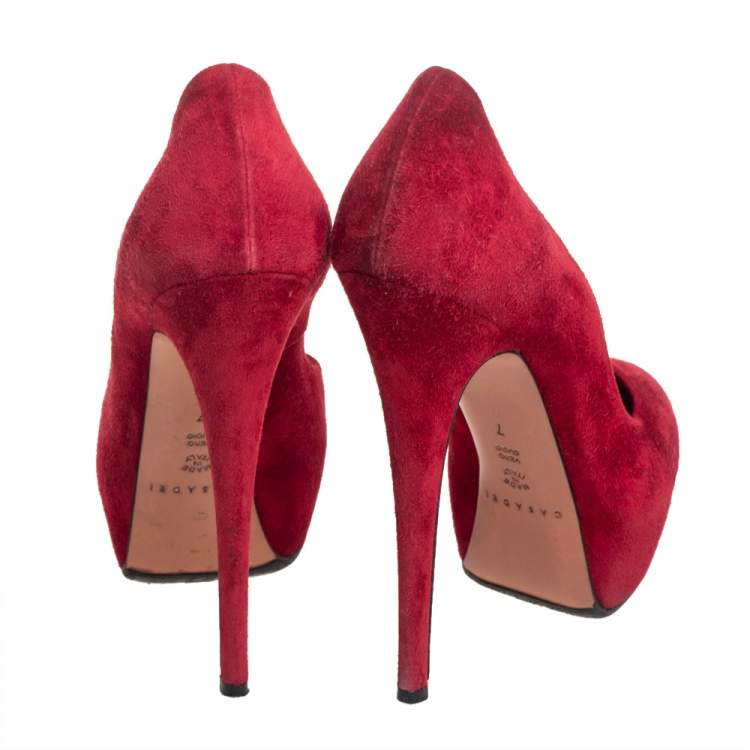 Pre Owned Casadei Red Suede Platform Pumps Size 37
