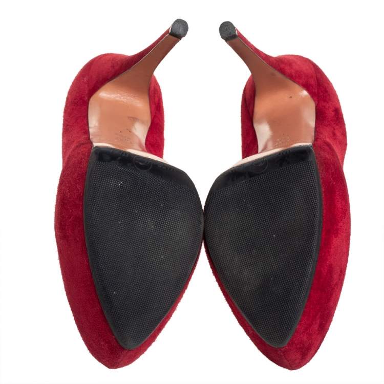 Pre Owned Casadei Red Suede Platform Pumps Size 37