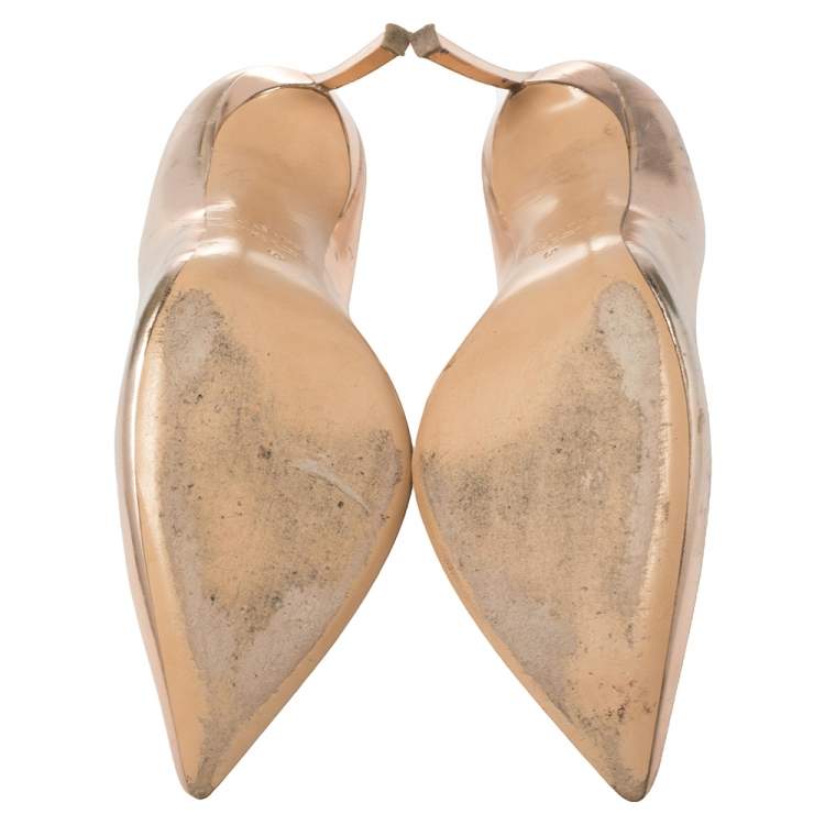 مملوكة مسبقًا Casadei Rose Gold Foil Leather Pointed Toe Pumps Size 40