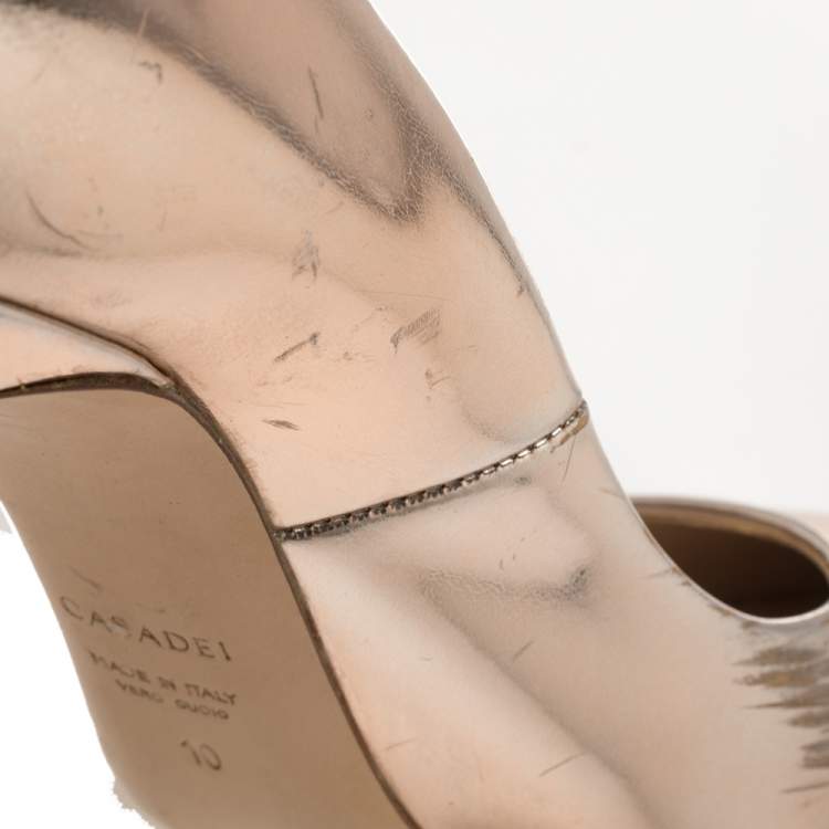 مملوكة مسبقًا Casadei Rose Gold Foil Leather Pointed Toe Pumps Size 40