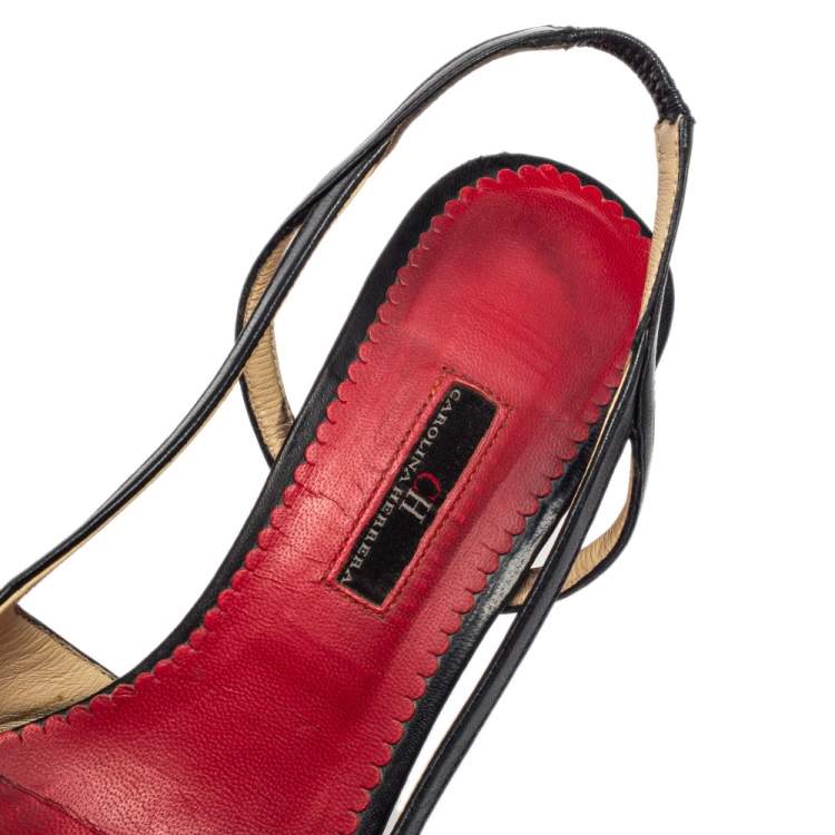 Pre Owned CH Carolina Herrera Black Leather Slingback Sandals Size 40