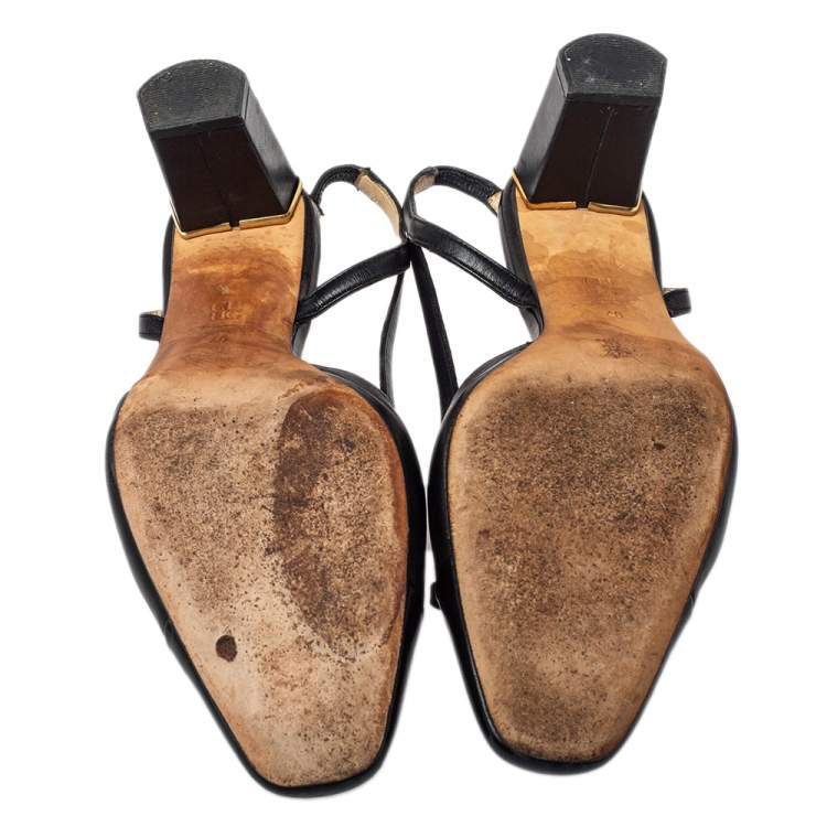 Pre Owned CH Carolina Herrera Black Leather Slingback Sandals Size 40
