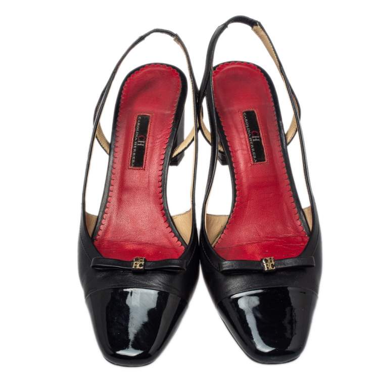 Pre Owned CH Carolina Herrera Black Leather Slingback Sandals Size 40