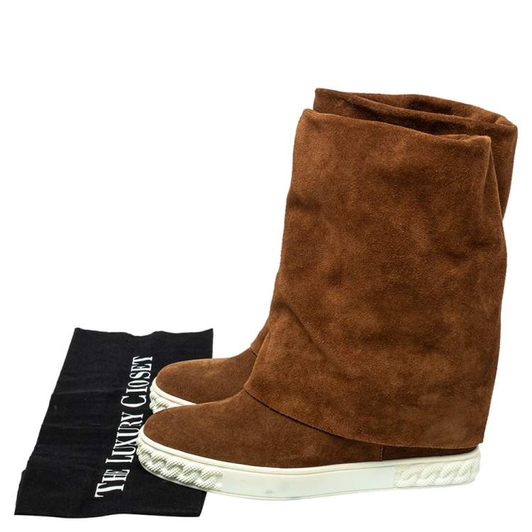 Pre Owned Casadei Brown Suede Wedge Ankle Boots  Size 37.5
