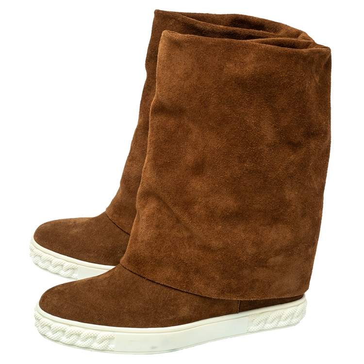 Pre Owned Casadei Brown Suede Wedge Ankle Boots  Size 37.5