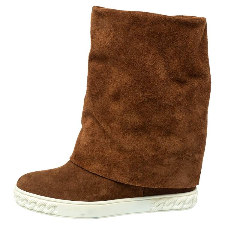 Pre Owned Casadei Brown Suede Wedge Ankle Boots  Size 37.5