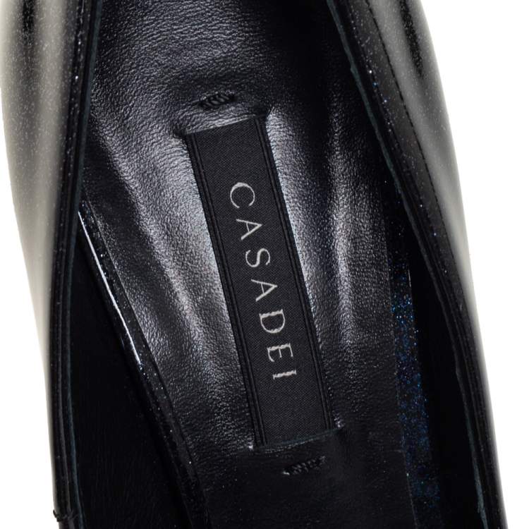 Pre Owned Casadei Two Tone Glitter Patent Leather Platform Pumps Size 36