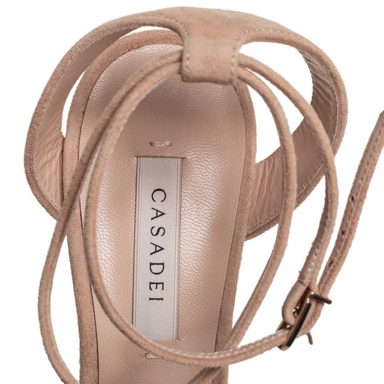 Pre Owned Casadei Beige Suede Chain Strap Pumps Size 36