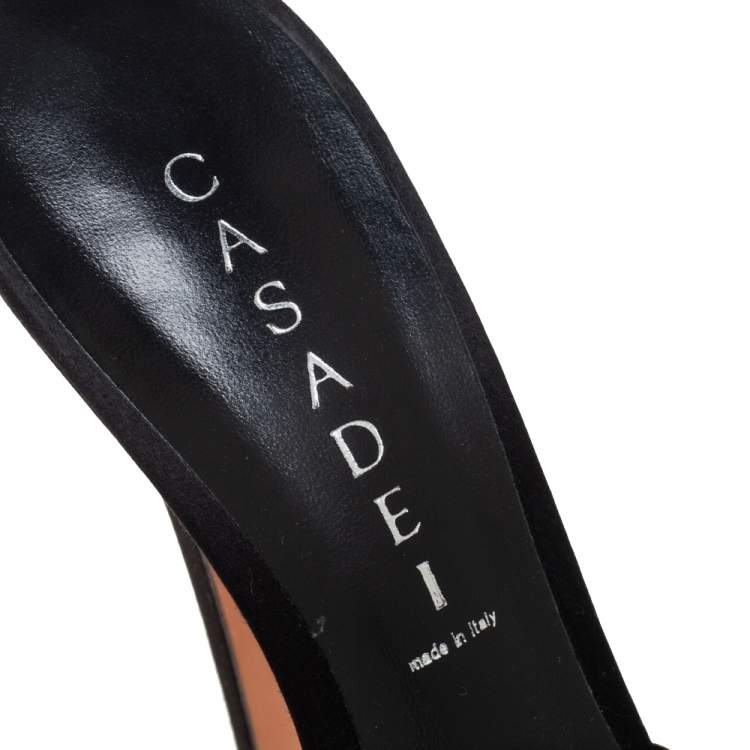 Pre Owned Casadei Black Satin Crystal Embellished Platform Open Toe Slide Sandals Size 38