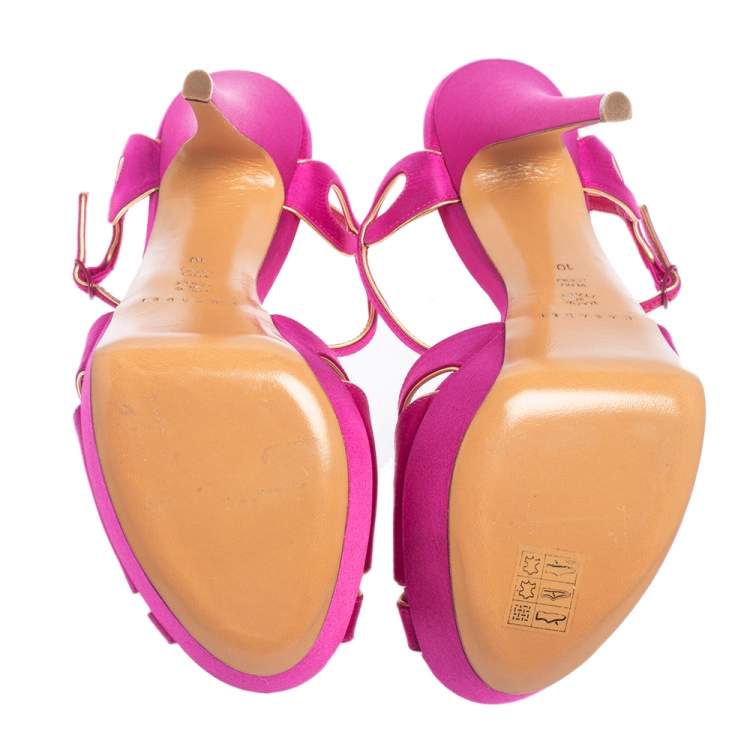 Pre Owned Casadei Pink Satin T Strap Open Toe Platform Sandals Size 40