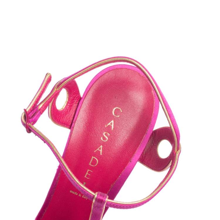Pre Owned Casadei Pink Satin T Strap Open Toe Platform Sandals Size 40