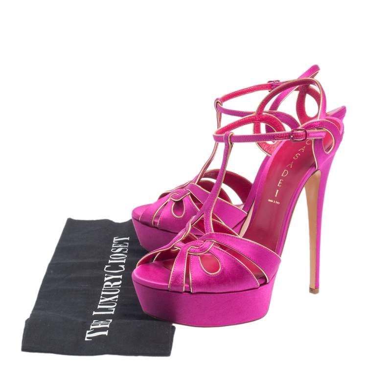 Pre Owned Casadei Pink Satin T Strap Open Toe Platform Sandals Size 40