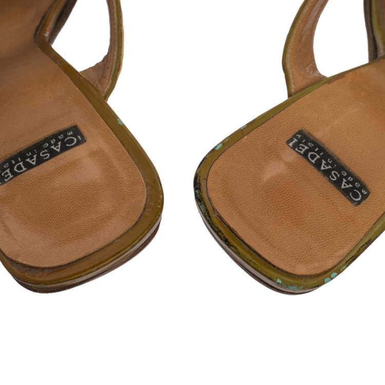 Pre Owned Casadei Beige Croc Embossed Leather Square Toe Slide Sandals Size 37