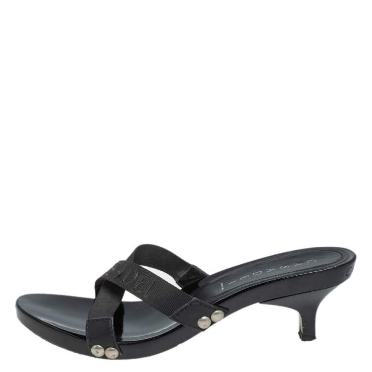 Pre Owned Casadei Black Fabric Studded Slide Sandals Size 38