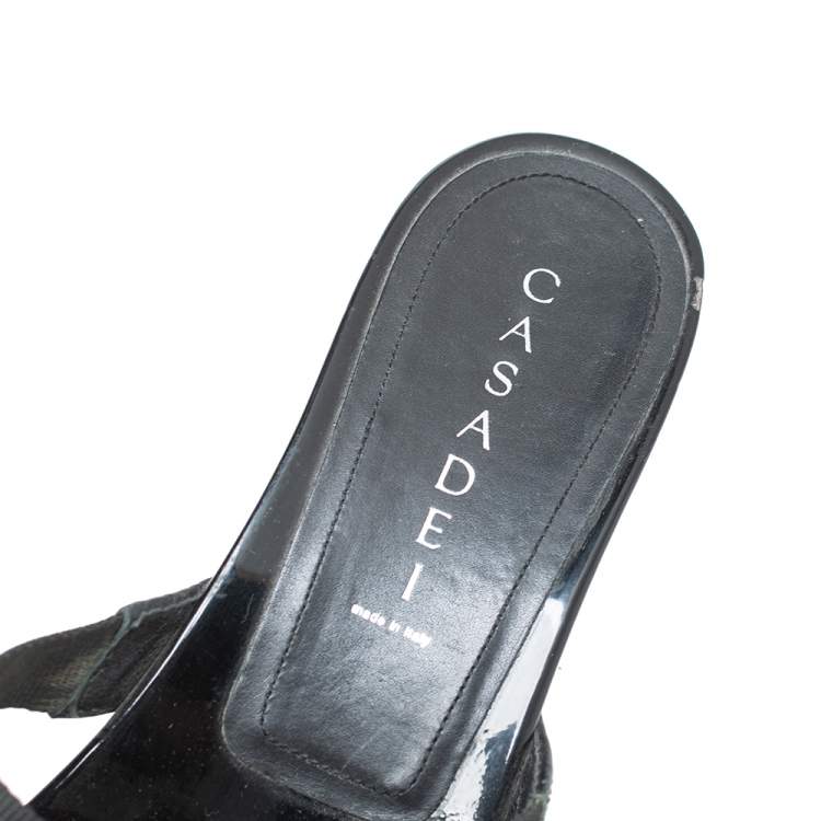 Pre Owned Casadei Black Fabric Studded Slide Sandals Size 38