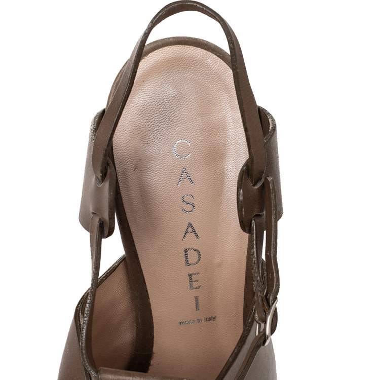 Pre Owned Casadei Brown Leather Cutout Open Toe Slingback Sandals Size 39