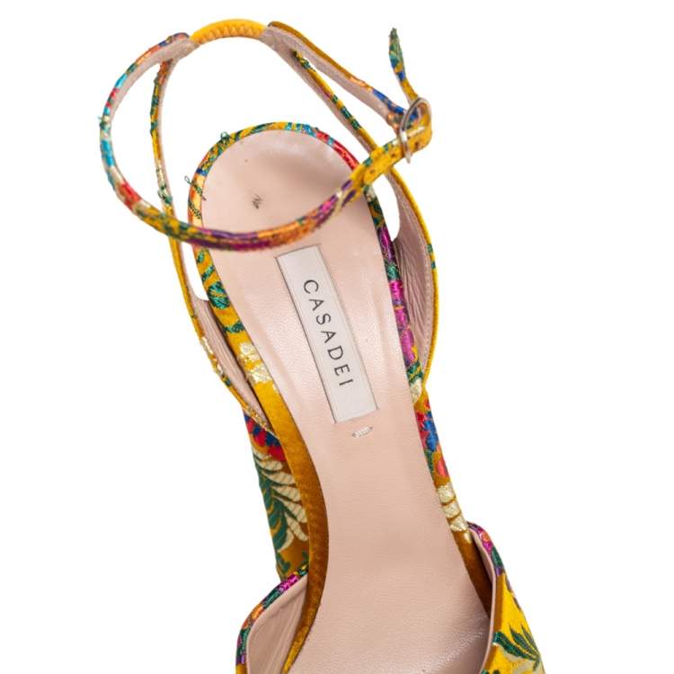 Pre Owned Casadei Multicolor Velvet Platform Ankle Strap Sandals Size 38.5