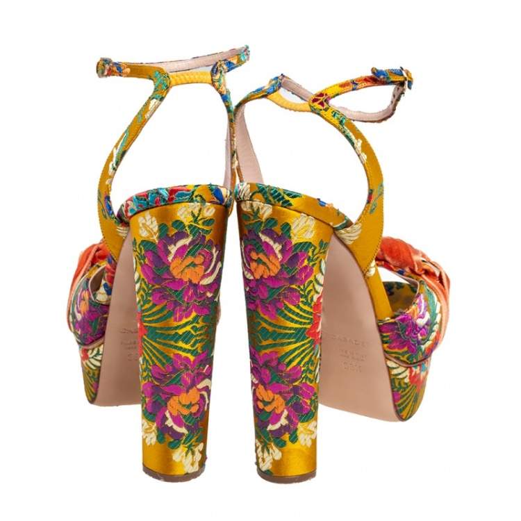 Pre Owned Casadei Multicolor Velvet Platform Ankle Strap Sandals Size 38.5
