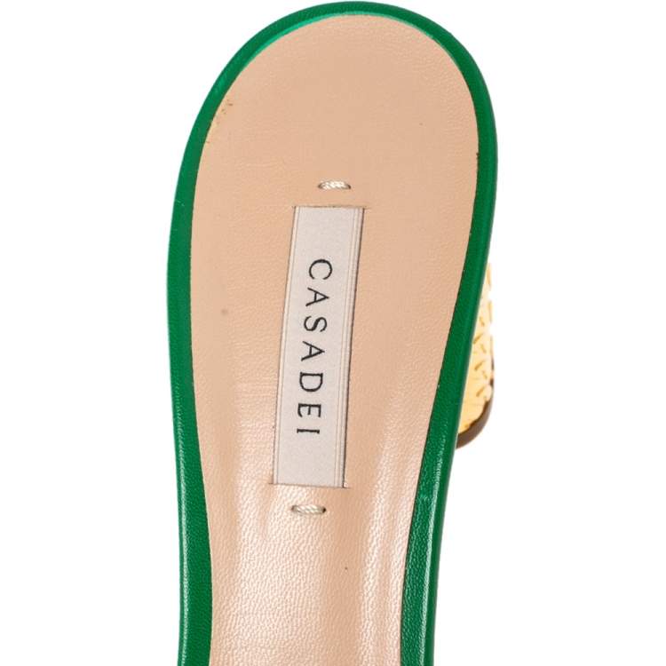 Pre Owned Casadei Green Suede and Leather Fringe Chain Sandals Size 40