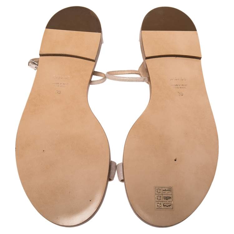 Pre Owned Casadei Metallic Pale Pink Suede Crystal Embellished Ankle Strap Flat Sandals Size 39