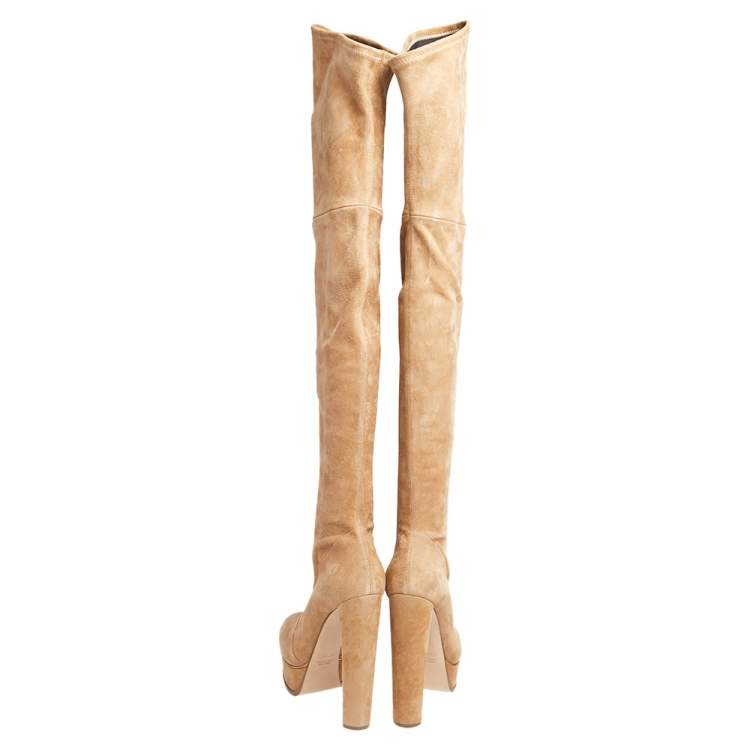 Pre Owned Casadei Brown Suede Over Knee Boots Size 39