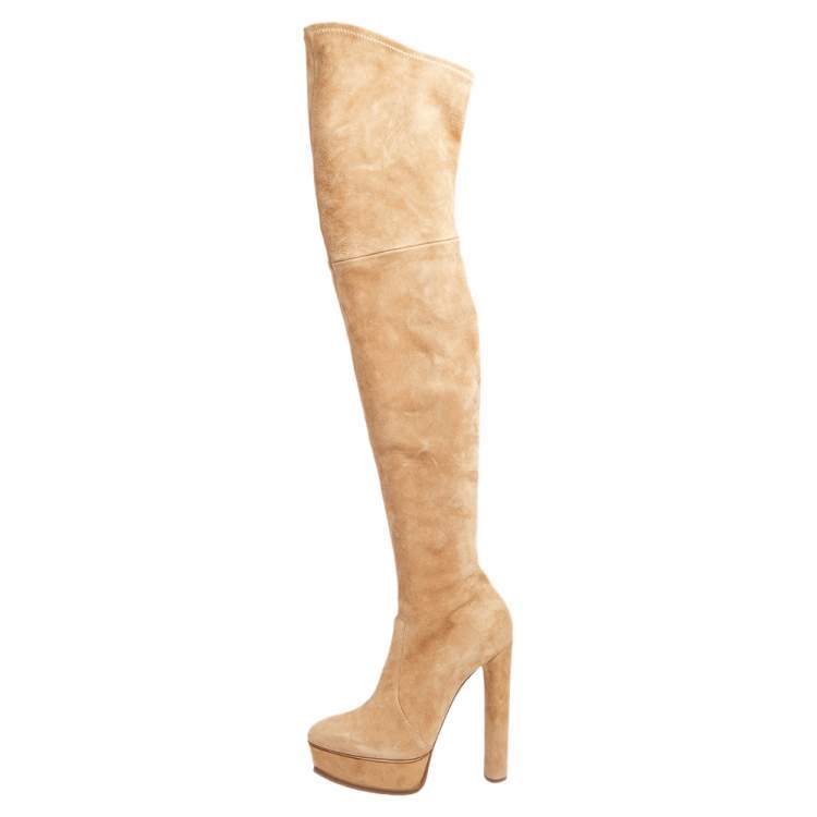 Pre Owned Casadei Brown Suede Over Knee Boots Size 39