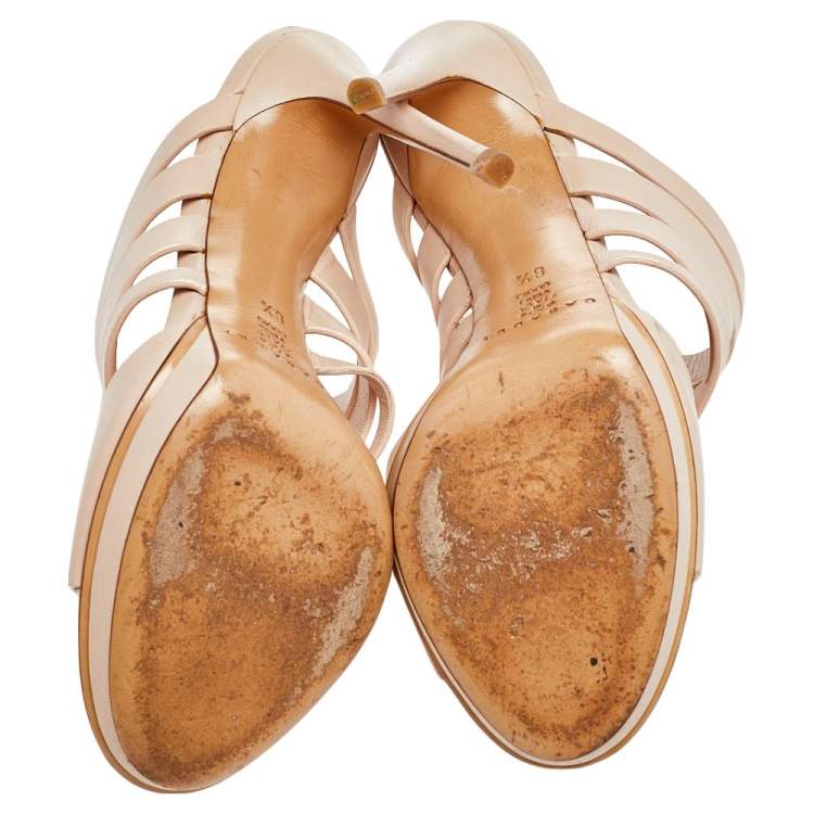 Pre Owned Casadei Beige Leather Slide Sandals Size 36.5