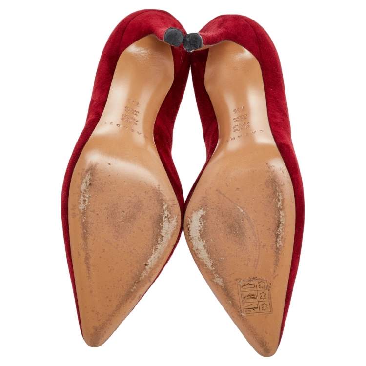 Pre Owned Casadei Red Suede Pointed Toe Pumps Size 37.5
