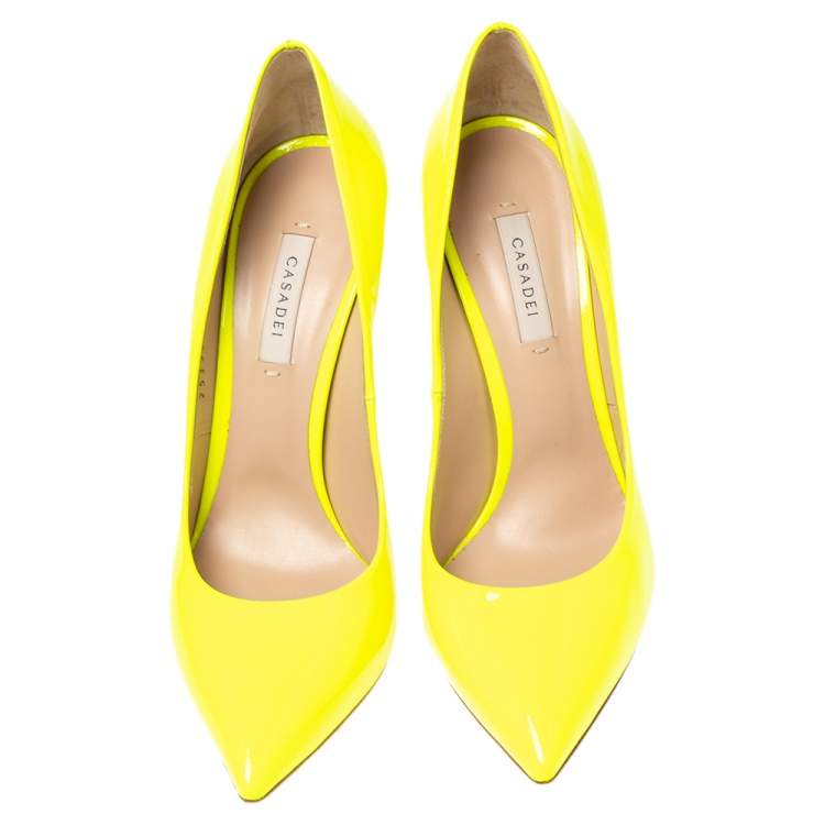 Pre Owned Casadei Neon Green Patent Leather Blade Pumps Size 40