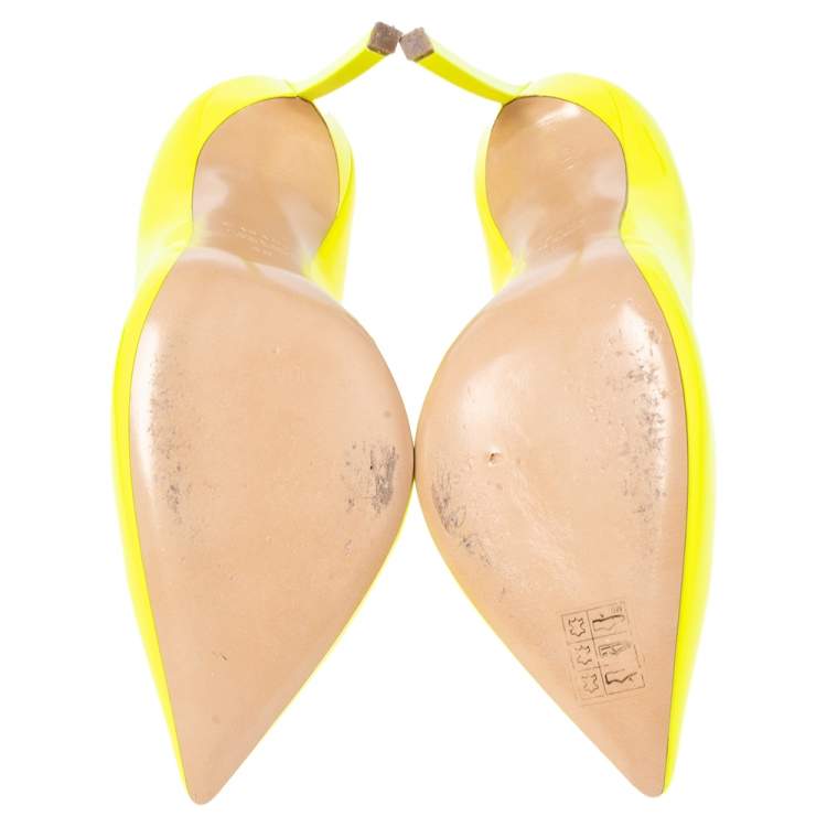 Pre Owned Casadei Neon Green Patent Leather Blade Pumps Size 40