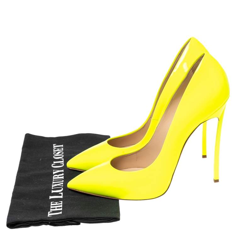 Pre Owned Casadei Neon Green Patent Leather Blade Pumps Size 40